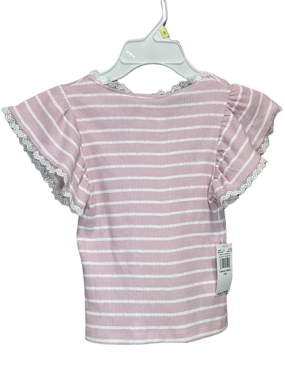 Girls' Pink Striped Lace-Trim Tee - Brand: Jessica Simpson - Picture 3 of 4